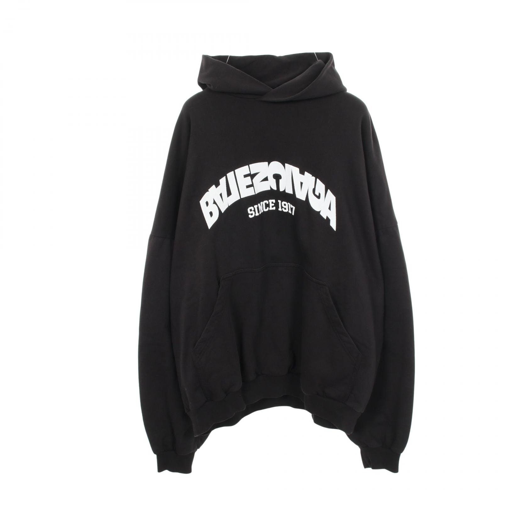 バレンシアガ BALENCIAGA ロゴ刺繍 パーカー 衣料品 トップス コットン メンズ レディース ブラック系 【中古】