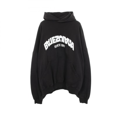 バレンシアガ BALENCIAGA ロゴ刺繍 パーカー 衣料品 トップス コットン メンズ レディース ブラック系 【中古】