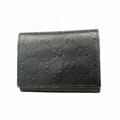 ★SALE【6db2117】グッチ 名刺入れ グッチシマ 120965 レザー ブラック シルバー金具【中古】レディース