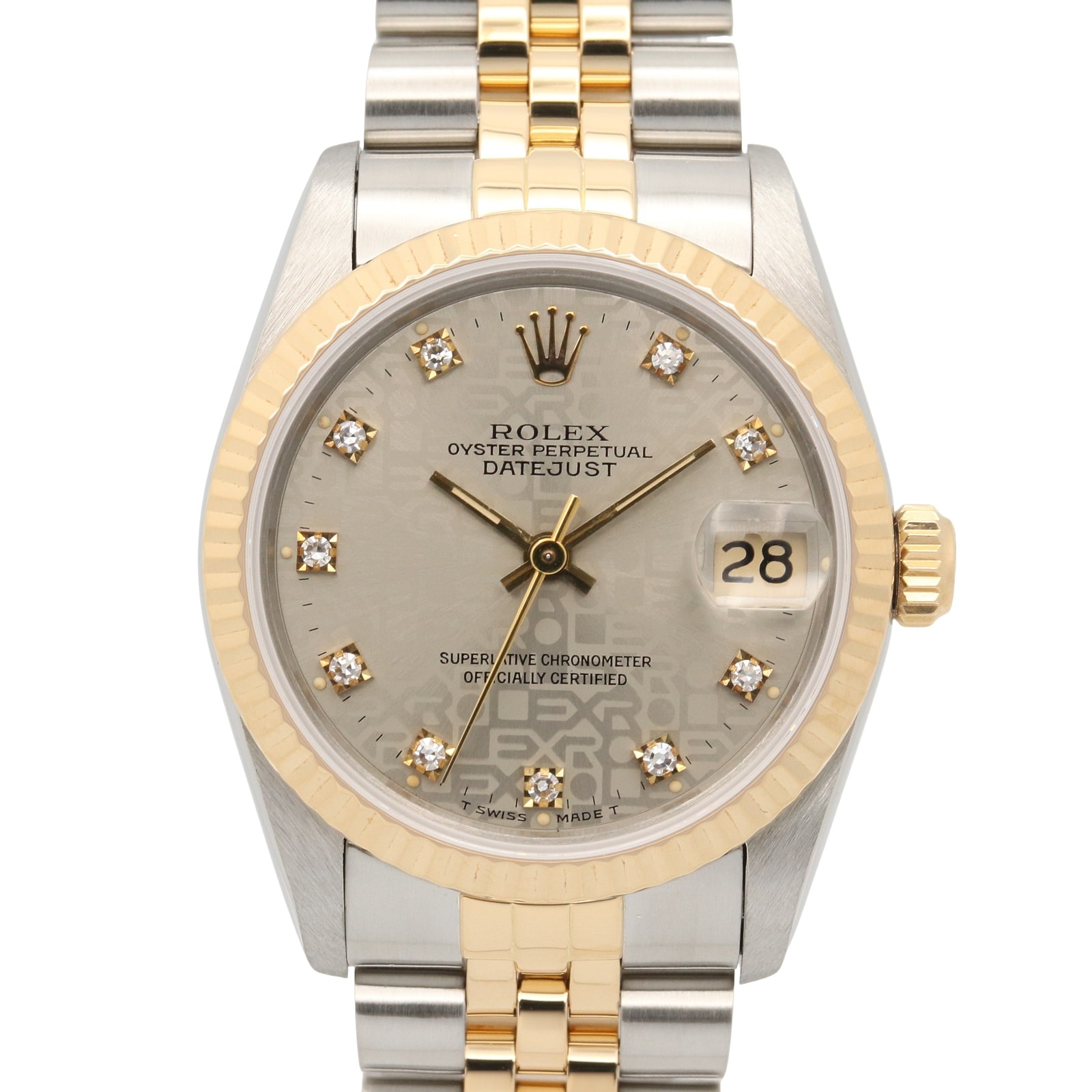 ロレックス ROLEX デイトジャスト 10Pダイヤ R番 腕時計 時計 K18(イエローゴールド) ステンレススチール ダイヤモンド レディース シルバー系 プリントコンピューター/旧ダイヤ 68273G 【中古】