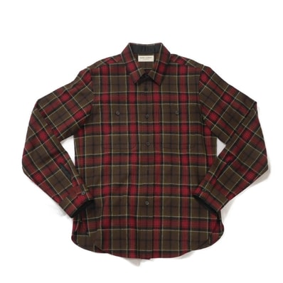 SAINT LAURENT PARIS サンローランパリ チェック シャツ M ブラウン カーキ タイト 13AW エディ期 エディ スマリン ウール レッド 長袖シャツ 326821 Y788B