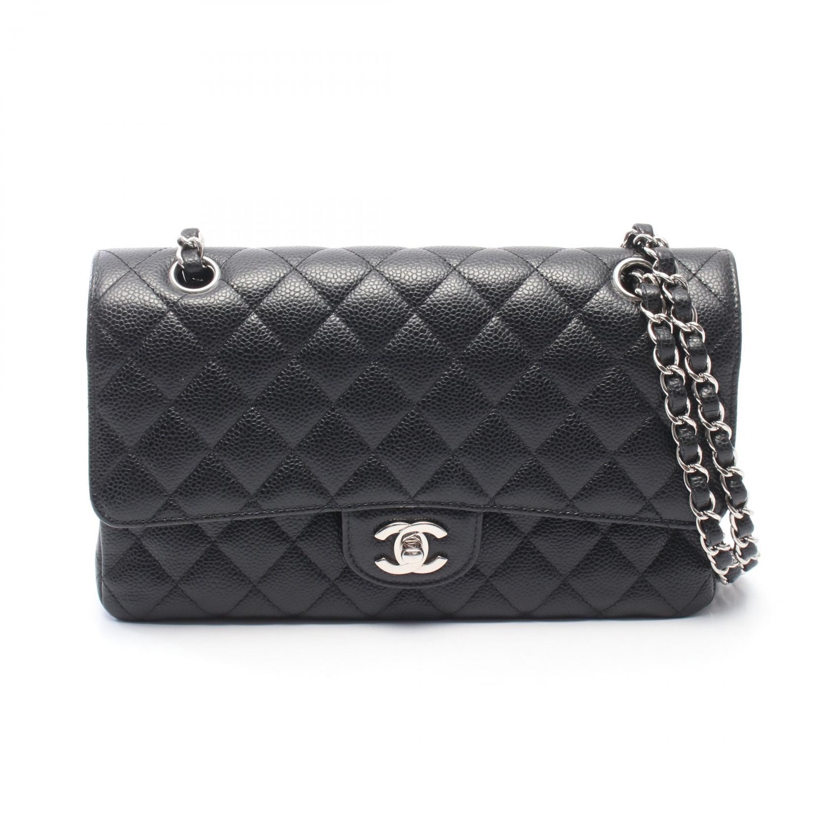 シャネル CHANEL マトラッセ Wフラップ ショルダーバッグ バッグ キャビアスキン(グレインドカーフ) レディース ブラック系 A01112 【中古】