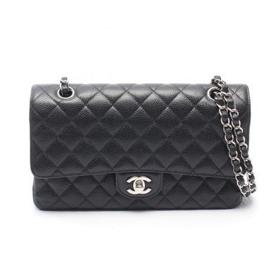 シャネル CHANEL マトラッセ Wフラップ ショルダーバッグ バッグ キャビアスキン(グレインドカーフ) レディース ブラック系 A01112 【中古】