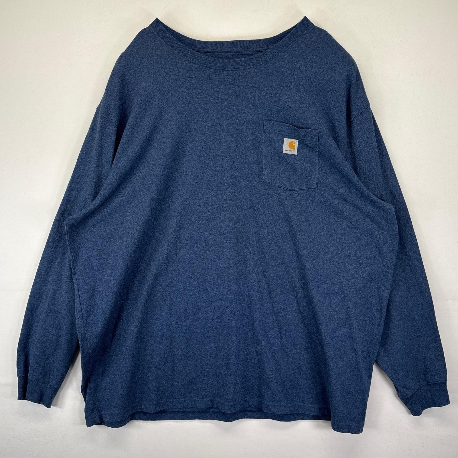 古着 カーハート Carhartt 長袖Tシャツ クルーネック 霜降り柄 大きいサイズ ワーク 14043  ブルー メンズ