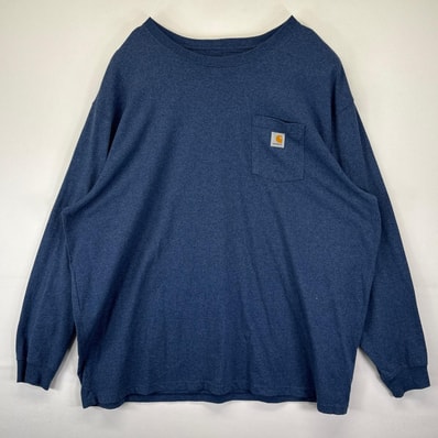 古着 カーハート Carhartt 長袖Tシャツ クルーネック 霜降り柄 大きいサイズ ワーク 14043 ブルー メンズ