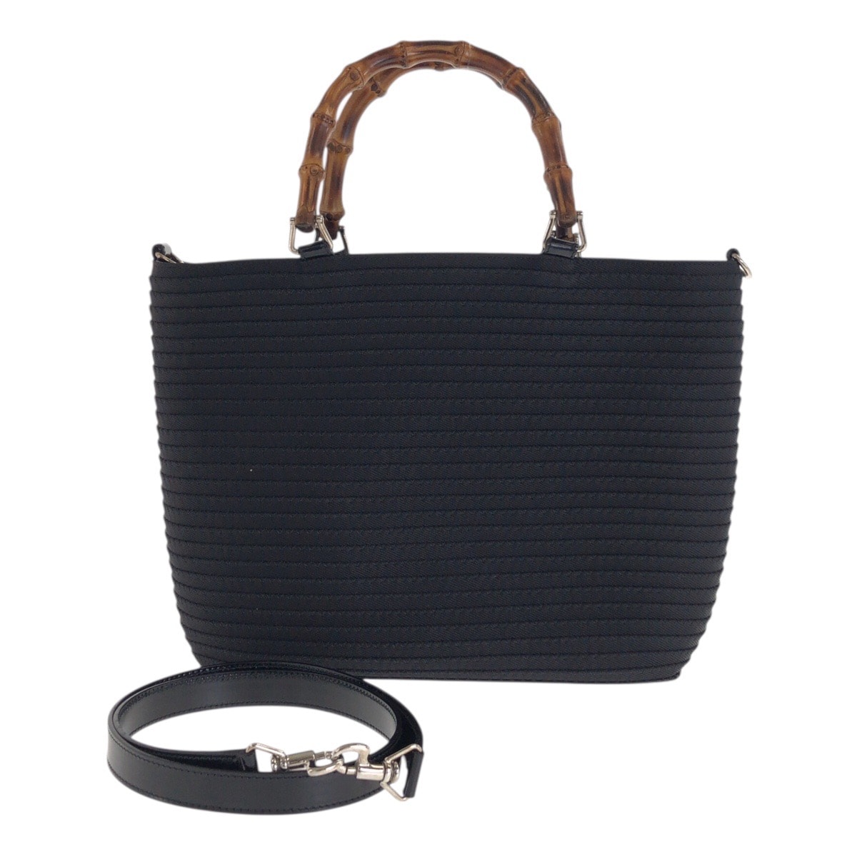 美品 GUCCI グッチ バンブー ブラック 黒 シルバー金具 キャンバス エナメル/ トートバッグ ショルダーバッグ 2way 600678 【中古】