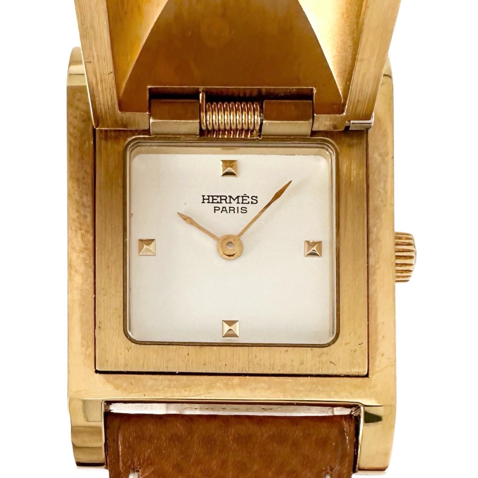 HERMES エルメス メドール ME1.201 腕時計 クォーツ ホワイト文字盤 レディース【中古】