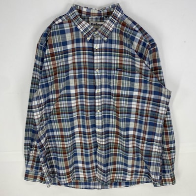 古着 バブアー Barbour 長袖シャツ ボタンダウン 胸ポケット ロングスリーブ 大きいサイズ 2XL ネイビー系 チェック メンズ