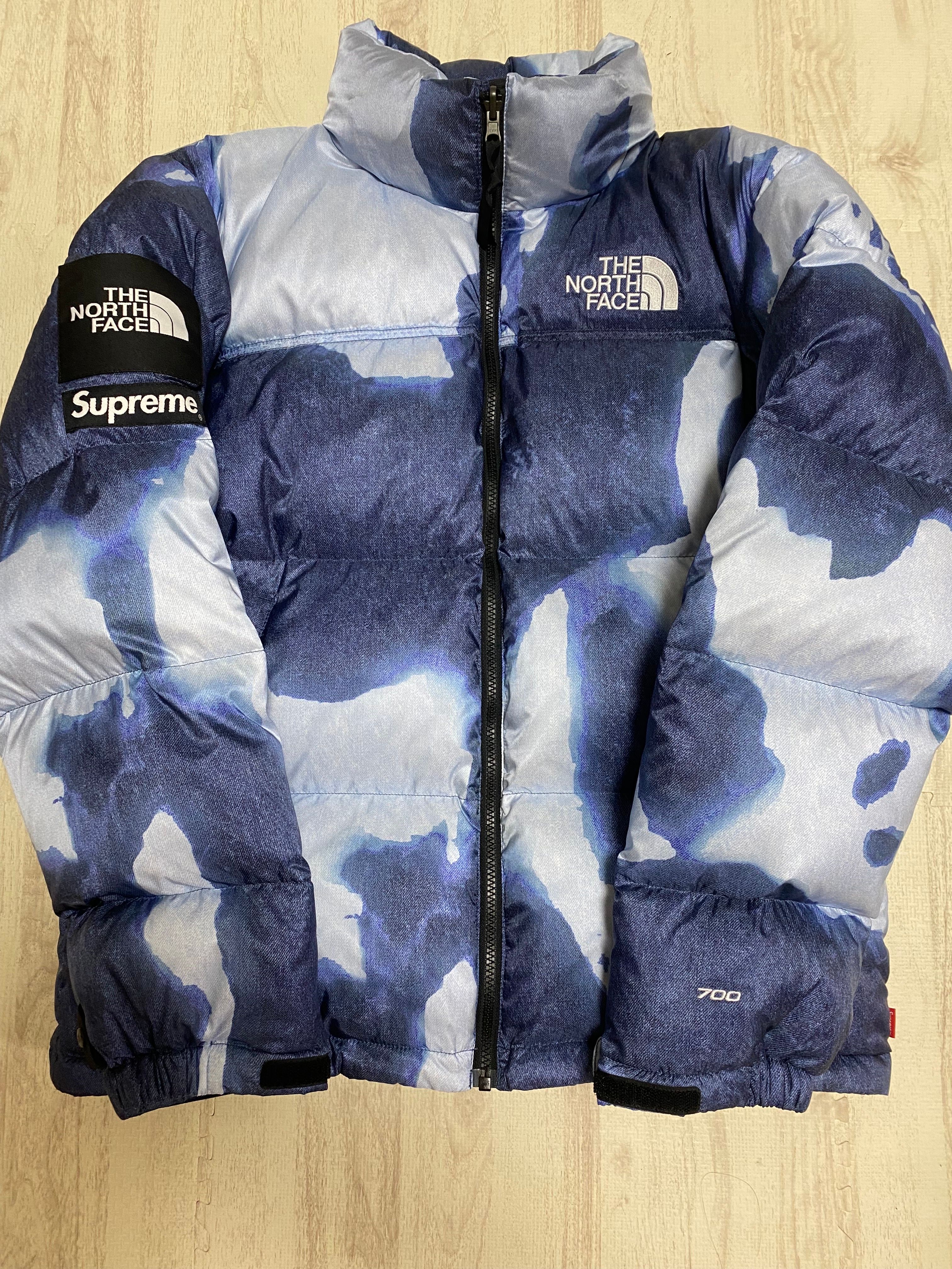 Supreme x The North Face Bleached Denim Print Nuptse Jacket "Indigo"