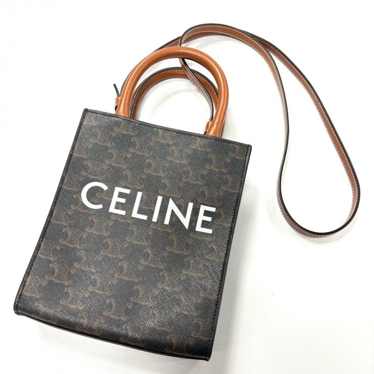 セリーヌ CELINE トリオンフ ミニ バーティカルカバ 194372BZK ブラウン ショルダーバッグ【鑑定済み】正規品