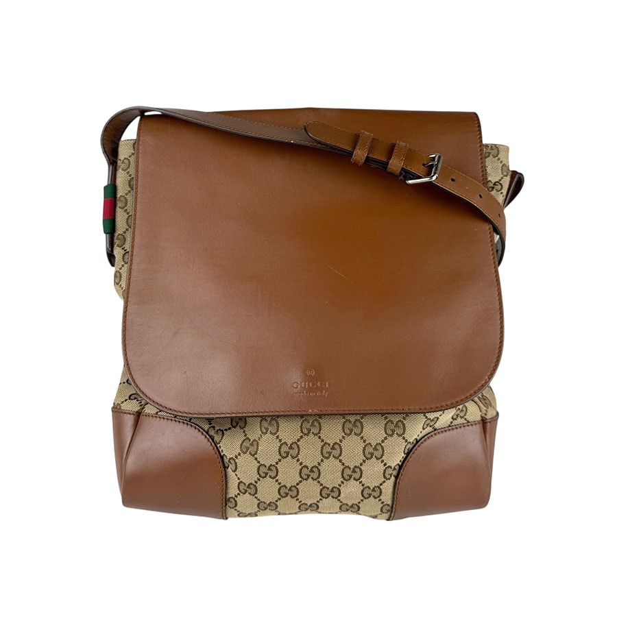 グッチ GUCCI 斜め掛けショルダーバッグ GGキャンバス/レザー ブラウン メンズ 322077【中古】 z6582