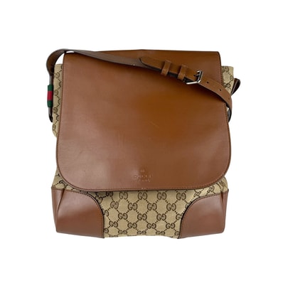 グッチ GUCCI 斜め掛けショルダーバッグ GGキャンバス/レザー ブラウン メンズ 322077【中古】 z6582