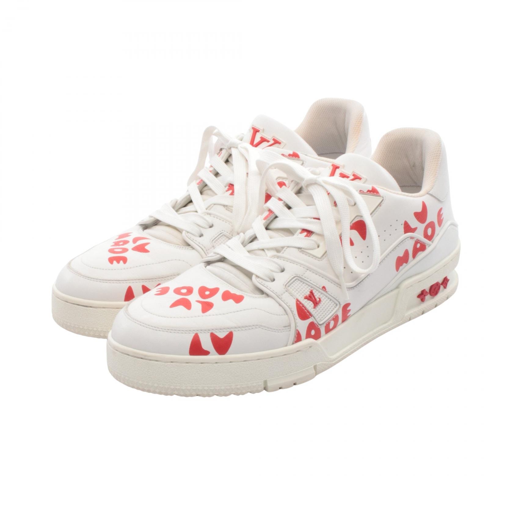 ルイ・ヴィトン LOUIS VUITTON LOUIS VUITTON × NIGO トレイナーライン スニーカー 靴 レザー レッド メンズ ホワイト系 / レッド系 【中古】