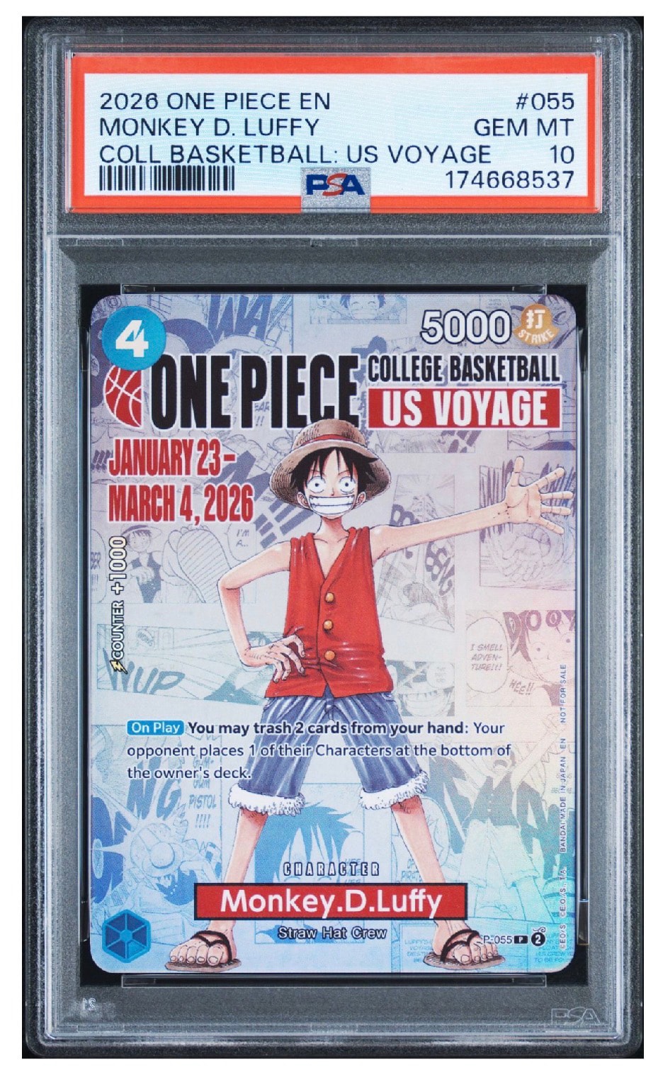 モンキー・D・ルフィ:P (開封済) [P-055]【英語版】(プロモーションカード「ワンピース カレッジ バスケットボール:USボヤージュ」)