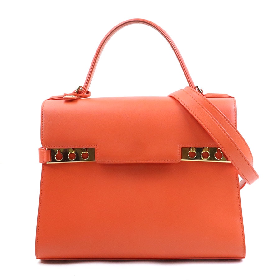 DELVAUX デルヴォー ハンドバッグ ショルダーバッグ タンペートMM レザー オレンジ レディース【中古】 r10408a
