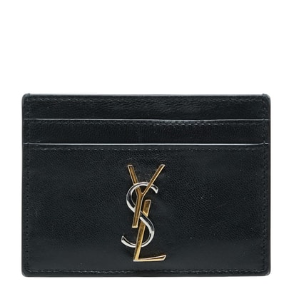 サンローラン YSLロゴ カードケース パスケース 370778 ブラック レザー レディース SAINT LAURENT 中古
