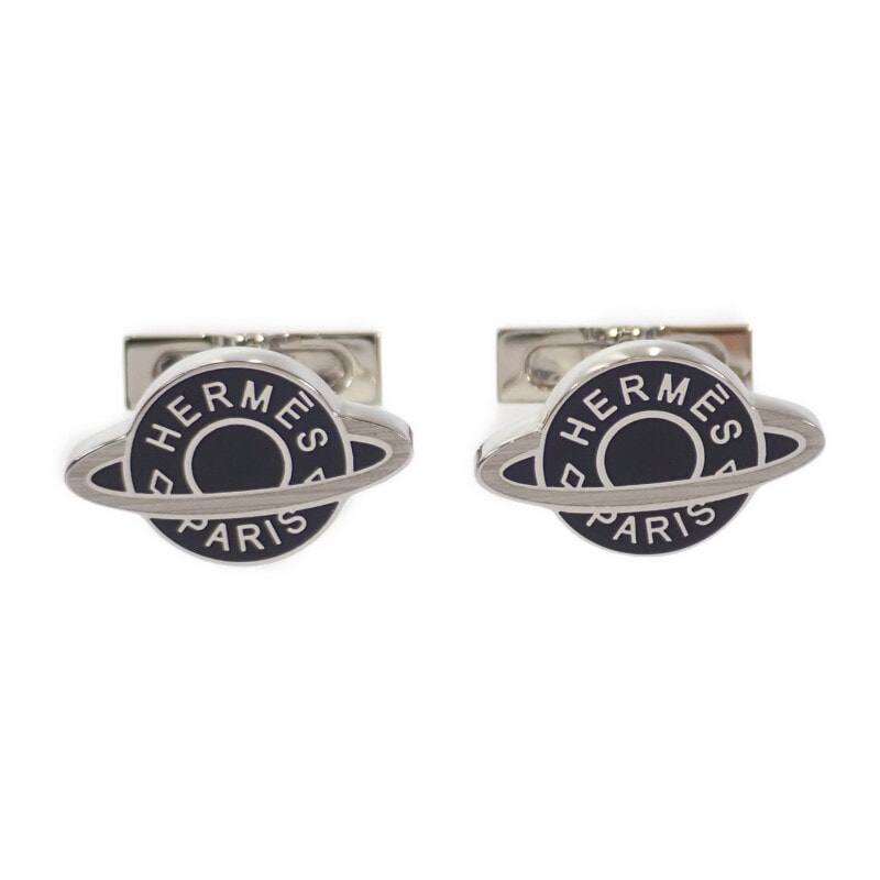 エルメス HERMES プラネットH カフリンクス カフス メタル シルバー ブラック メンズ【中古】【Aランク】