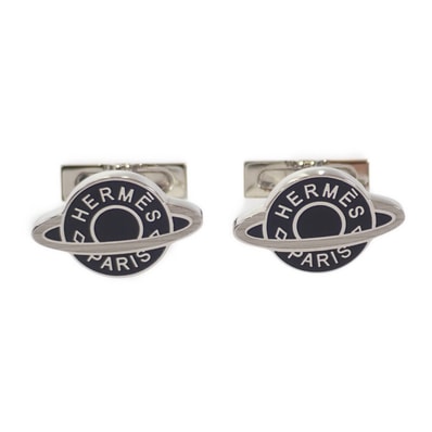 エルメス HERMES プラネットH カフリンクス カフス メタル シルバー ブラック メンズ【中古】【Aランク】