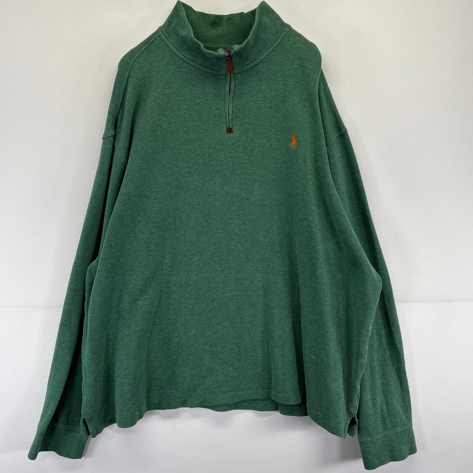 古着 ポロ・ラルフローレン POLO RALPH LAUREN トレーナー 大きいサイズ ハーフジップ スウェット ニット 2XL  グリーン系 メンズ
