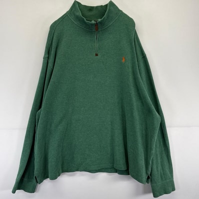 古着 ポロ・ラルフローレン POLO RALPH LAUREN トレーナー 大きいサイズ ハーフジップ スウェット ニット 2XL グリーン系 メンズ