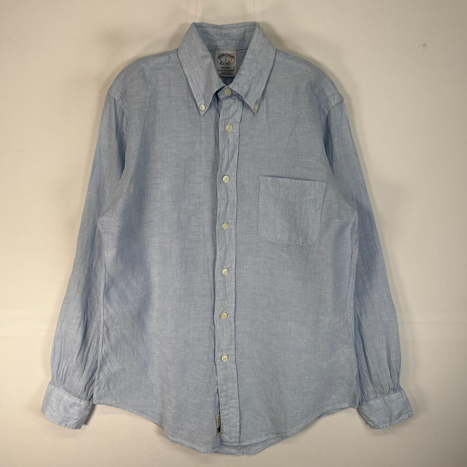 古着 ブルックスブラザーズ Brooks Brothers 長袖シャツ IRISH LINEN ベアードマクナット 胸ポケ S ブルー系 無地 メンズ