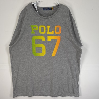 古着 ポロ・ラルフローレン POLO RALPH LAUREN 半袖Tシャツ ラバープリント ロゴ 大きいサイズ クルーネック 14041 グレー メンズ