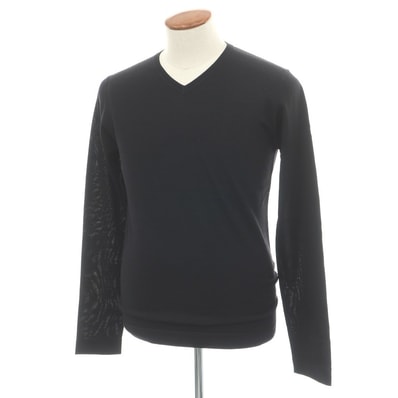 【中古】ジルサンダー JIL SANDER ハイゲージ ウールシルク Vネック プルオーバーニット ブラック【サイズ48】【メンズ】