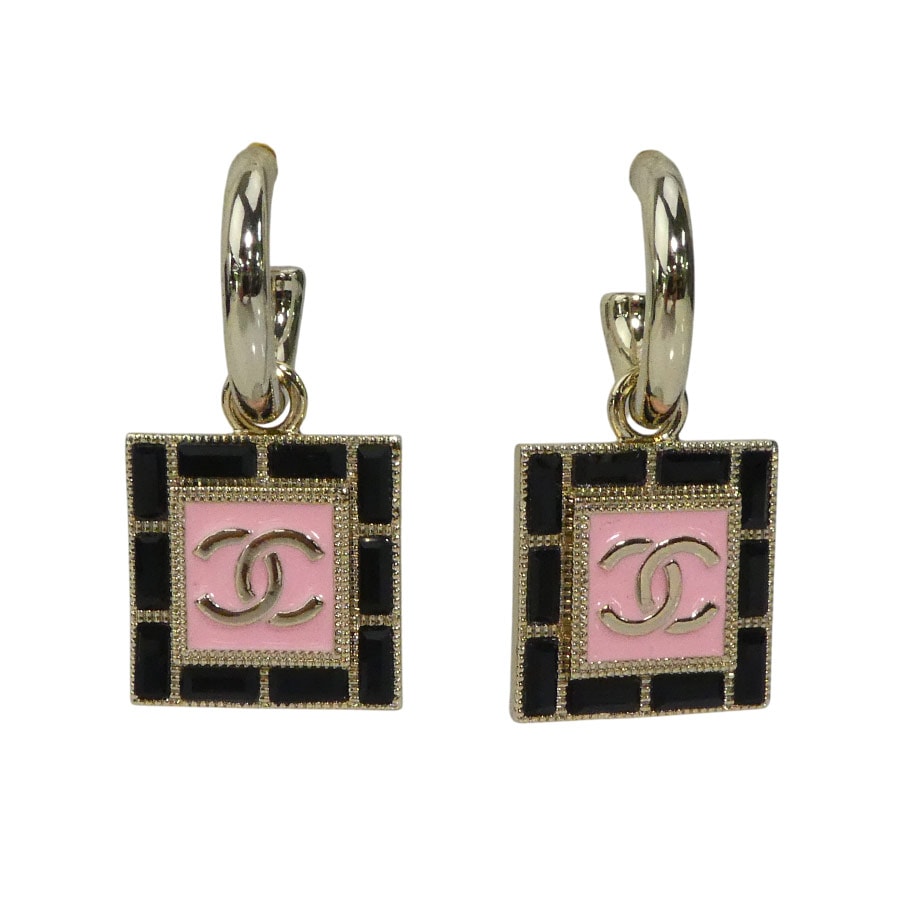 シャネル CHANEL ピアス ココマーク メタル/エナメル ゴールド/ブラック/ピンク レディース【中古】 e60329a