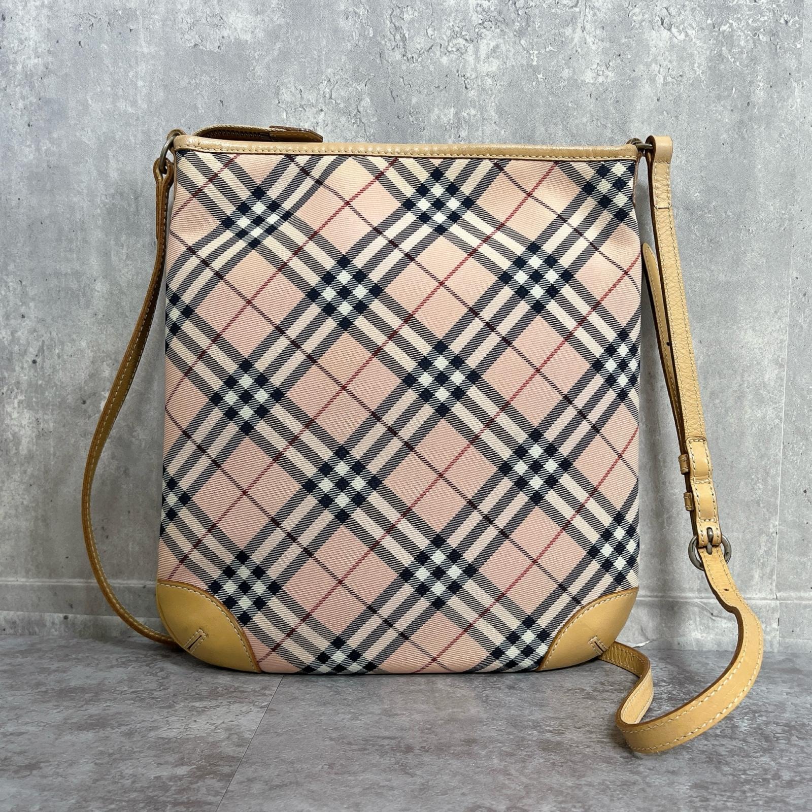 【BURBERRY】バーバリー ショルダーバッグ ノバチェック キャンバス レザー ベージュ 日本製 斜め掛け クロスボディ 縦型 レディース 本革