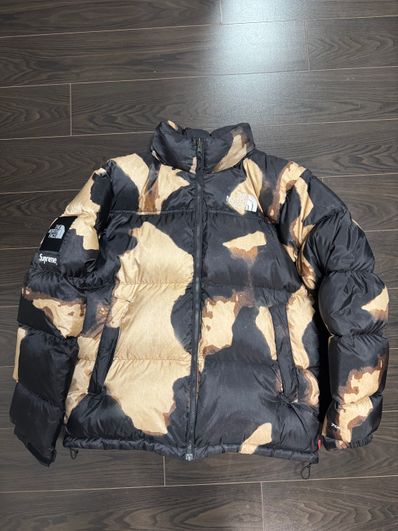 Supreme x The North Face Bleached Denim Print Nuptse Jacket "Black"