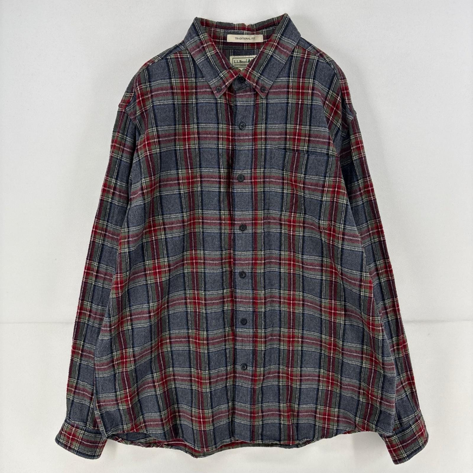 古着 エルエルビーン L.L.Bean 長袖シャツ 胸ポケット ネルシャツ チェック ボタンダウンシャツ L  グレー系 チェック メンズ