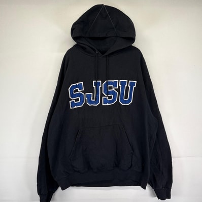 古着 チャンピオン Champion パーカー プルオーバー スウェット カレッジロゴ フーディ 大きいサイズ XL ブラック メンズ