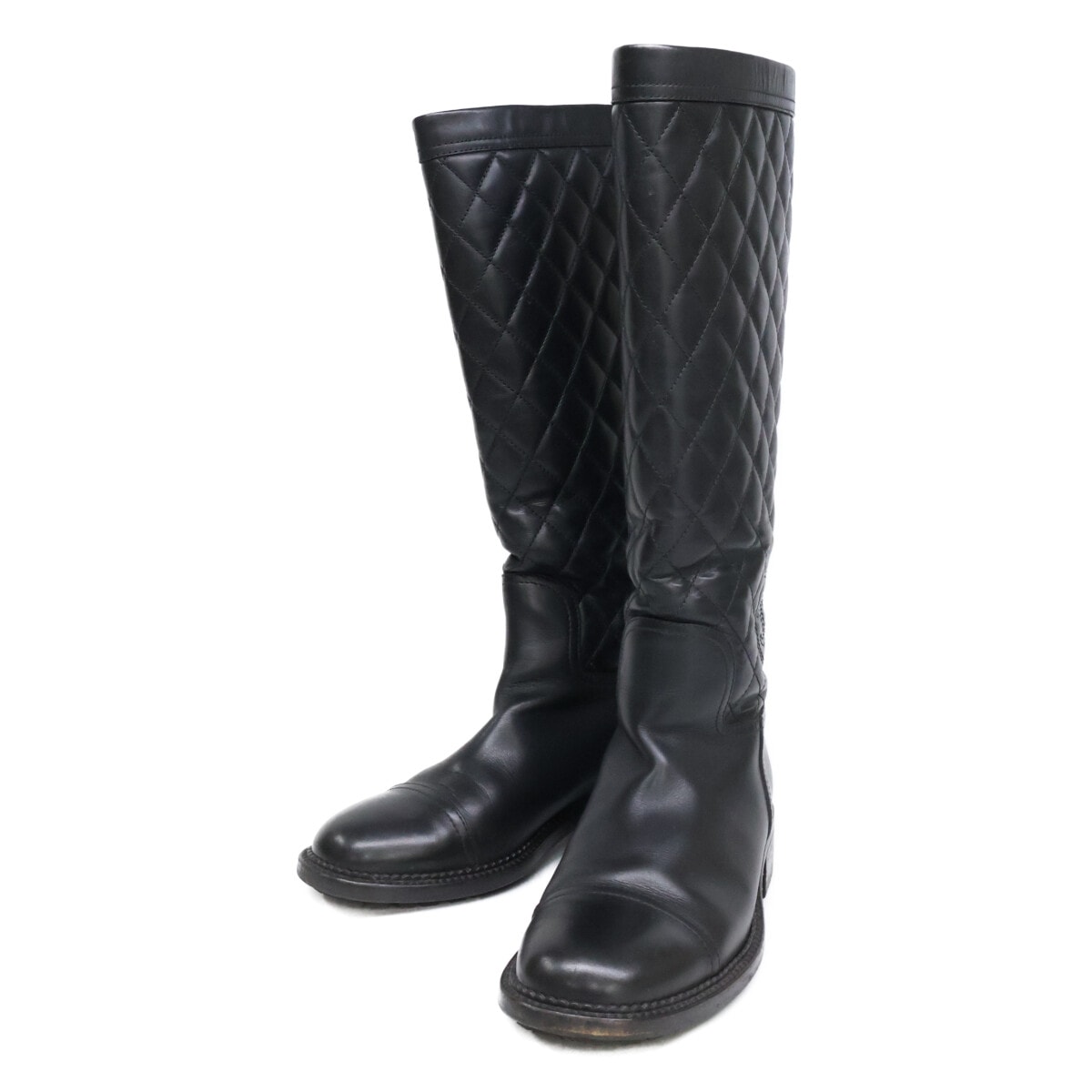 シャネル G29323 ブラック マトラッセ レザー ロングブーツ 38