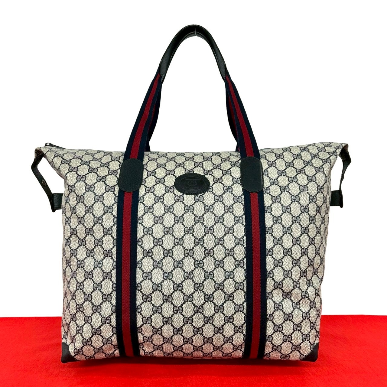 GUCCI グッチ シェリーライン GG ロゴ レザー PVC トートバッグ ネイビー
29402