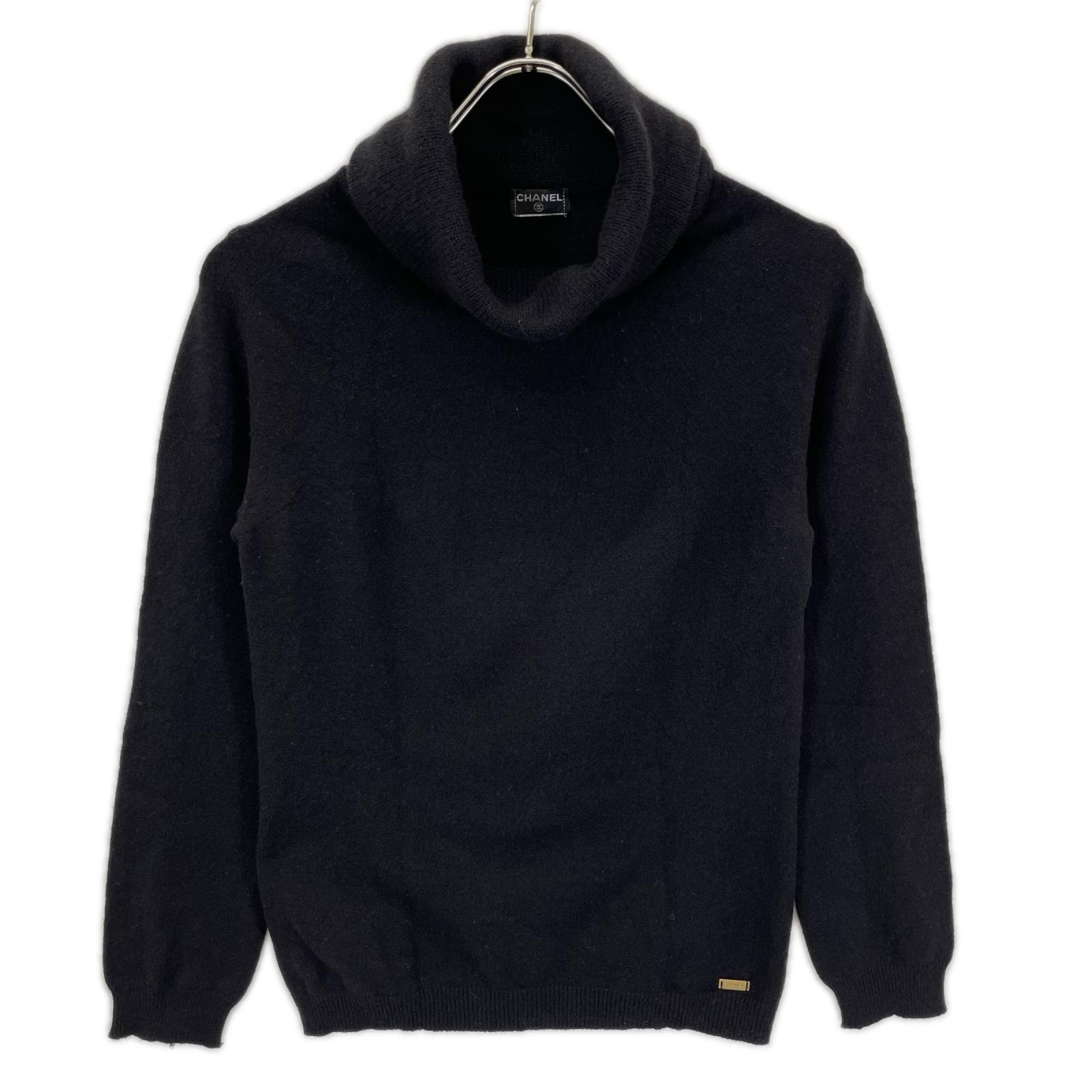 シャネル ブラック カシミア65%  裾プレート タートルネックにっと 表記無し