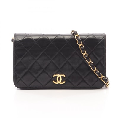 シャネル CHANEL ミニマトラッセ フルフラップ ショルダーバッグ バッグ ラムスキン(羊革) レディース ブラック系 【中古】