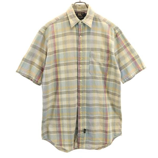 RRL ダブルアールエル 90s 初期黒タグ 赤三ツ星 チェック柄 半袖 シャツ S RALPH LAUREN