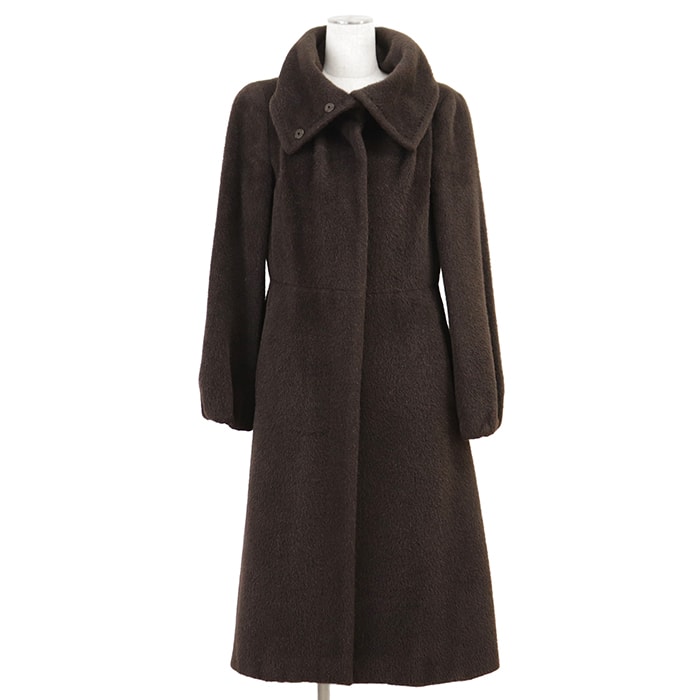 MaxMara マックスマーラ ロングコート サイズ 40 レディース シャギー アルパカ × ウール Aライン ビッグカラー アウター ダークブラウン 茶色 イタリア製