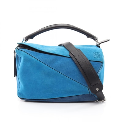 ロエベ LOEWE パズルバッグ ミディアム 2WAY ハンドバッグ バッグ レザー スウェード レディース ブルー系 / ブラック系 【中古】