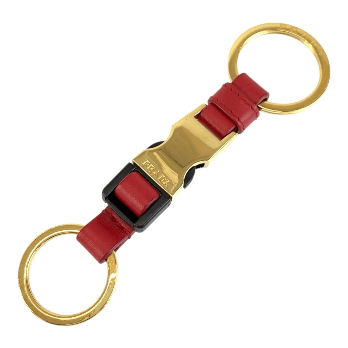 美品 PRADA プラダ レッド ゴールド金具 レザー メッキ/ キーホルダー バッグチャーム 1-0259227 【中古】