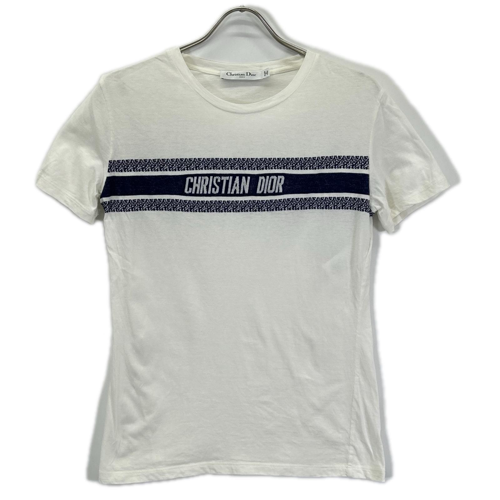 ディオール 21SS 143T04A4043 ホワイト コットン シグネチャーバンド ロゴ Tシャツ M