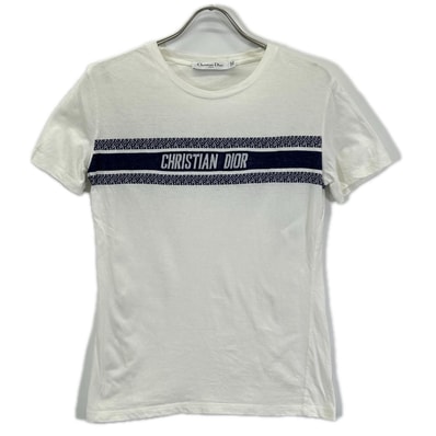 ディオール 21SS 143T04A4043 ホワイト コットン シグネチャーバンド ロゴ Tシャツ M