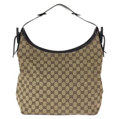 美品 GUCCI グッチ ベージュ ダークブラウン GGキャンバス レザー/ ショルダーバッグ ハンドバッグ 601733 【中古】