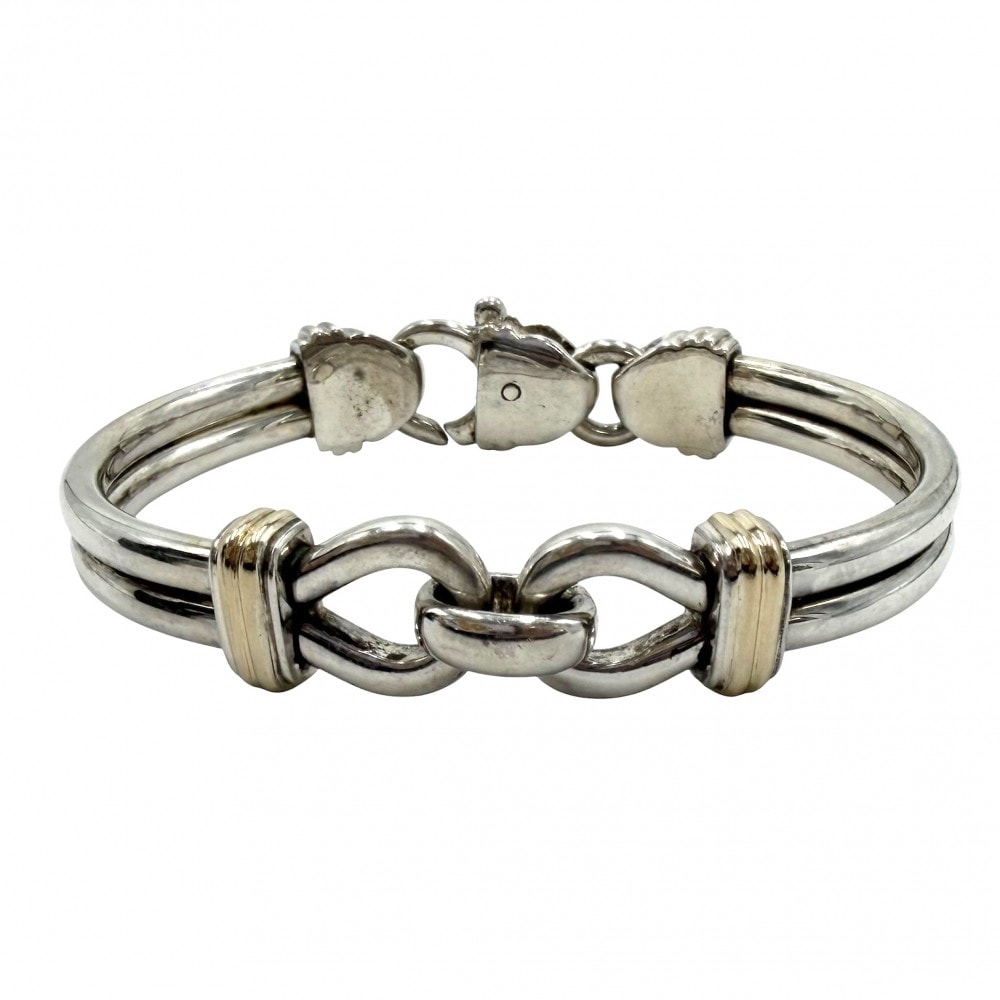 TIFFANY&Co. ティファニー バングル ダブルループ コンビ ブレスレット ジュエリー アクセサリー 18金YG Au750 シルバー925  K18イエローゴールド   メンズ 約43.3g【中古品】