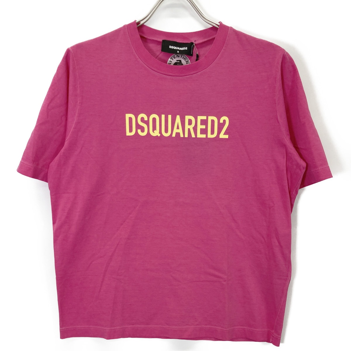 ディースクエアード 22年製 ﾋﾟﾝｸ×ｲｴﾛｰ ｺｯﾄﾝ 半袖ｼｬﾂ S