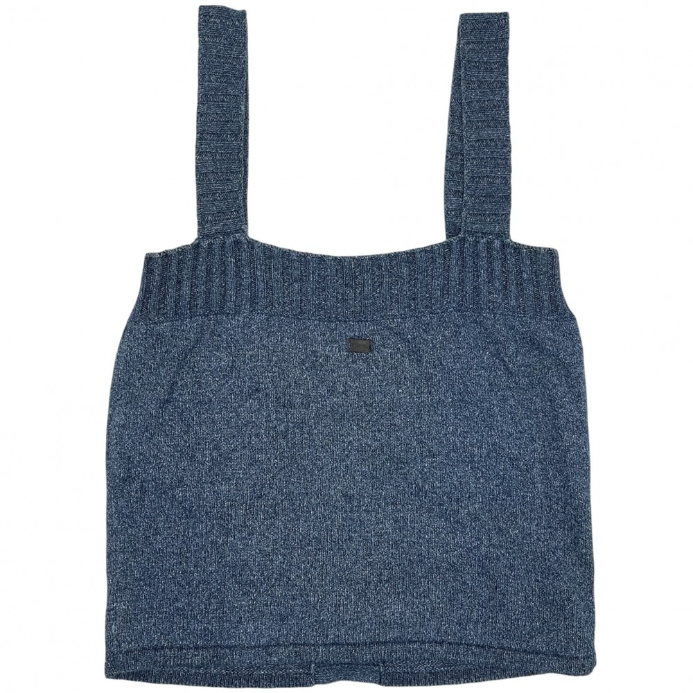 CHANEL シャネル トップス タンクトップ アパレル ニットキャミソール 服 ロゴ ヴィンテージ 38 ブルー 青 コットン レディース 夏 1999年【中古品】