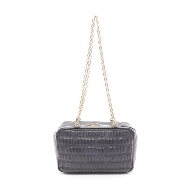 ミュウ ミュウ Miu Miu エンボスロゴ ショルダーバッグ バッグ レザー レディース ブラック系 【中古】