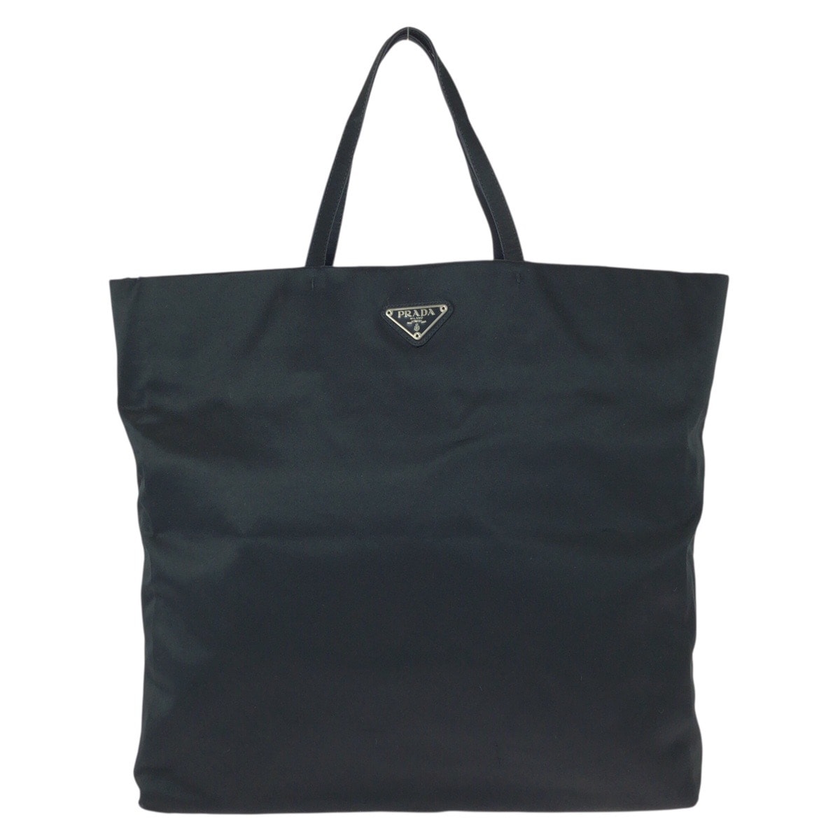 美品 PRADA プラダ 三角ロゴプレート ブラック 黒 シルバー金具 サテン トートバッグ ハンドバッグ 603750 【中古】