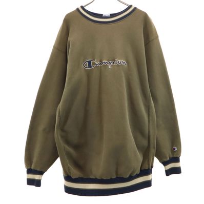 Champion チャンピオン 90s USA製 オールド 刺繍タグ 長袖 リバースウィーブ スウェット トレーナー XXXL オリーブ ビッグサイズ
