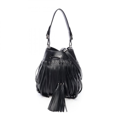 プラダ PRADA トライアングルロゴ フリンジ 2WAY ハンドバッグ バッグ レザー レディース ブラック系 【中古】